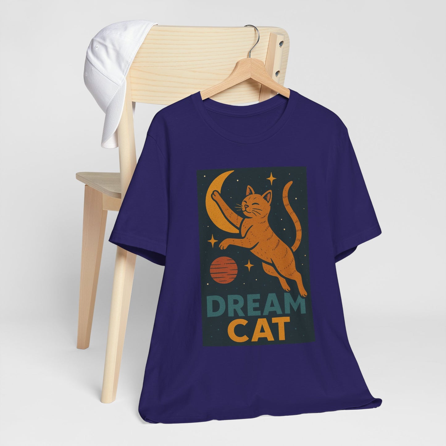 Dream Cat Shirt Retro Space Kitty Tee Moon and Stars Poster Style Japan Inspired Vintage Graphic Gift for Cat Lovers and Dad
