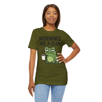 Mornings Are a Scam Frog Shirt Funny Sleepy Tee Night Owl Top Coffee First Gift for Dad Cute Graphic Loungewear Aesthetic