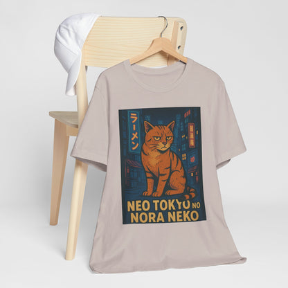 Neo Tokyo Stray Cat Shirt Retro Anime Poster Style Nora Neko Tee Ramen Izakaya Night Graphic Japan Streetwear Gift for Dad