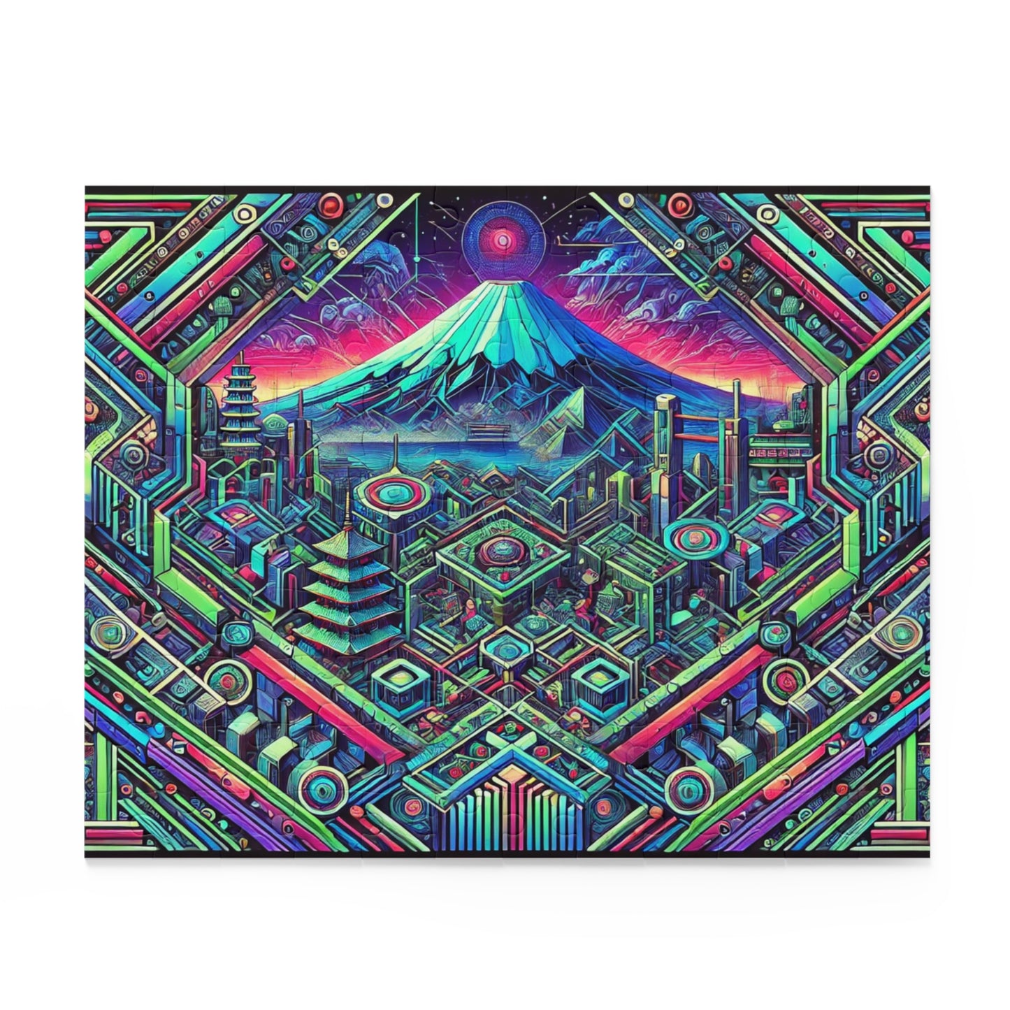 Neon x Geometric x Mt. Fuji! A super tricky puzzle with a cool sci-fi vibe-perfect brain workout for adults! 1000+ pieces of fun!