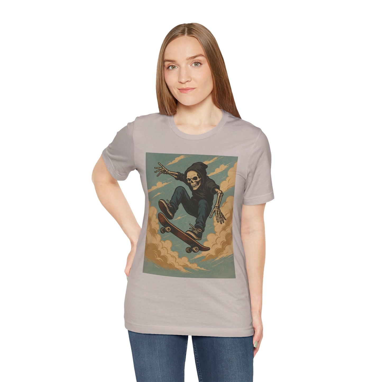 Skater Skeleton Hoodie Graphic Tee - Bold Comic Art Shirt for Men and Women - Colorful Streetwear T-Shirt for Skull and Skate Lovers