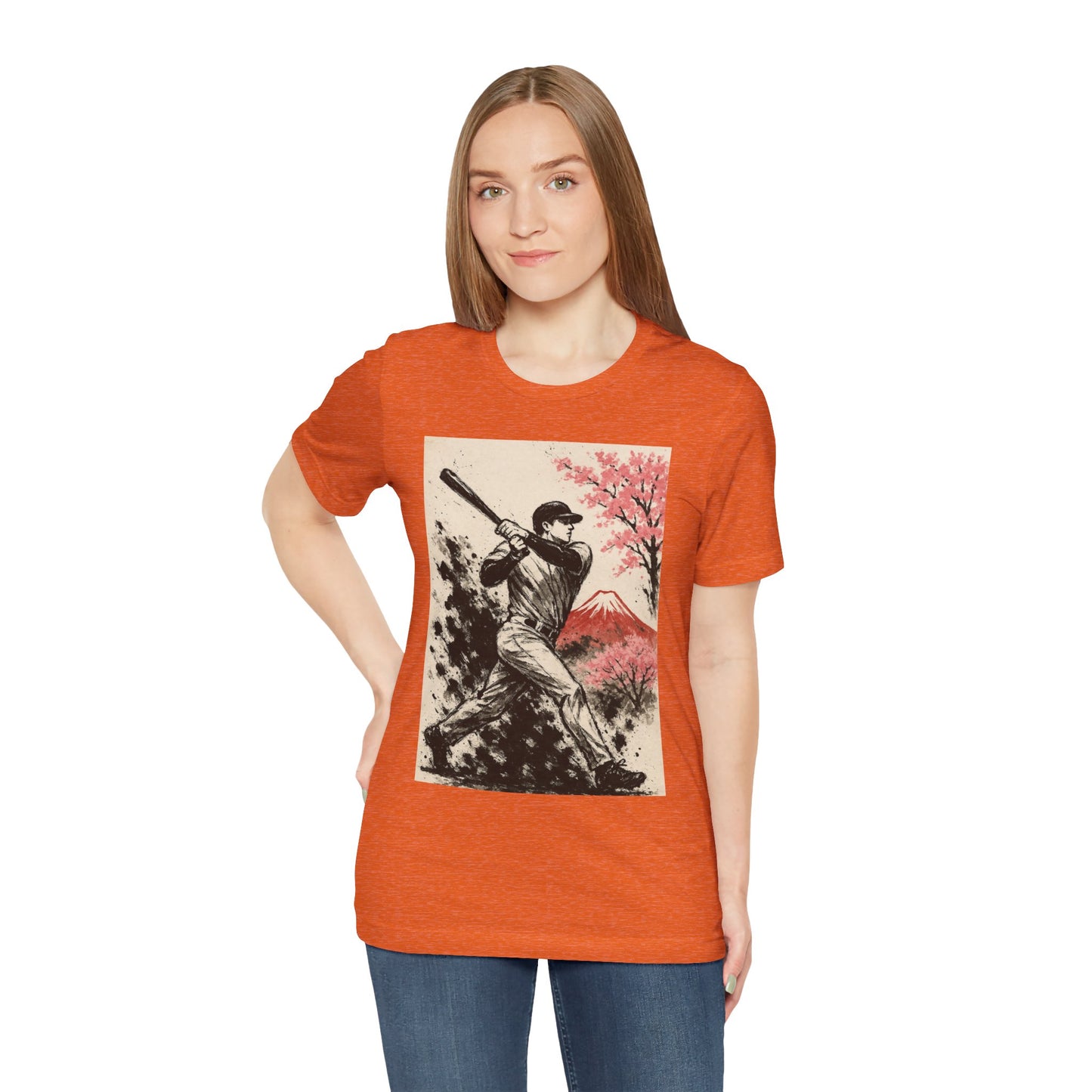 Pro Baseball Batter Sumi Ink Art Shirt Fuji Sakura Retro Japanese Print Power Swing Tee Japan Inspired Sports Art Gift for Dad