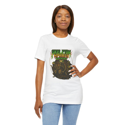 Skeleton Amphibian Rockers Album Cover Tee - Green Eyed Skeleton Frog Band Vocal Guitar Piano Drums Rock Art Shirt