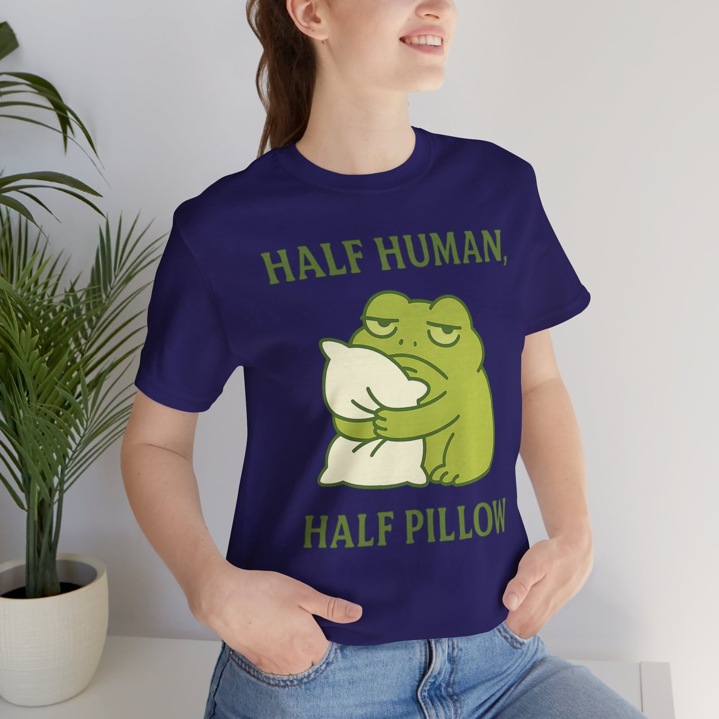 Half Human Half Pillow Funny Sleepy Frog Shirt for Coffee Lovers Dad Gift Not a Morning Person Tee Cozy Kawaii Aesthetic Graphic Top