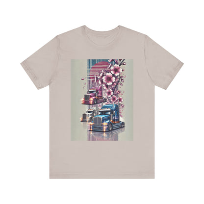 Cherry Blossom Convoy T-Shirt | Japanese Sakura x Modern Truck Art | Unique Graphic Tee for Drivers & Streetwear Lovers No.004
