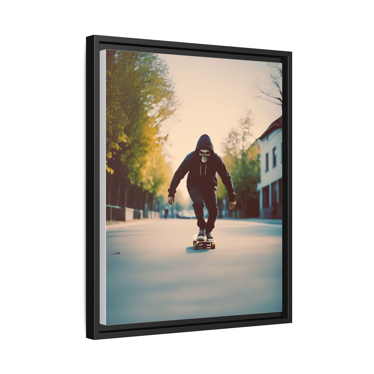 Skull Hoodie Skater Canvas Print Urban Street Art Skateboard Wall Decor Dawn Ride Gift for Dad Teen Room Gothic Vibe