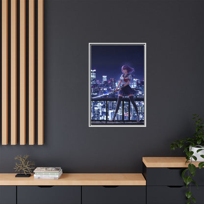 Anime Warrior Girl Canvas Tokyo Night Skyline Katana Wall Art Futuristic Heroine Gift for Daughter or Dad Gaming Room Decor