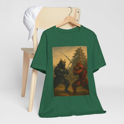Epic Cat Samurai Battle Tee - War Horses Clash in Front of Japanese Castle  Feline Warrior Art Shirt for Fantasy & Japan Lovers