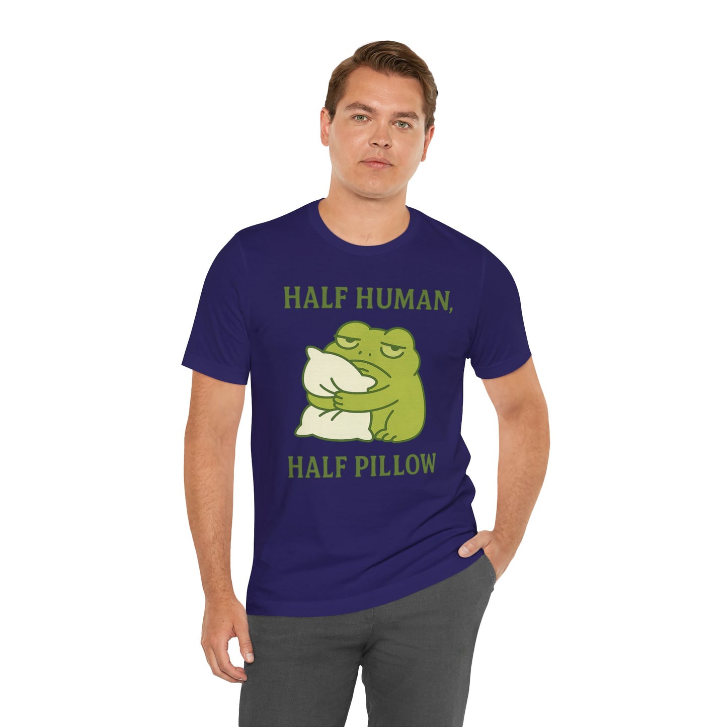 Half Human Half Pillow Funny Sleepy Frog Shirt for Coffee Lovers Dad Gift Not a Morning Person Tee Cozy Kawaii Aesthetic Graphic Top