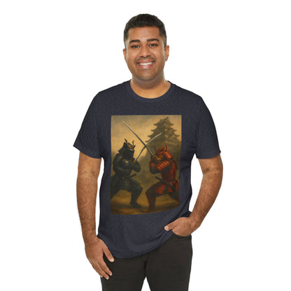 Epic Cat Samurai Battle Tee - War Horses Clash in Front of Japanese Castle  Feline Warrior Art Shirt for Fantasy & Japan Lovers