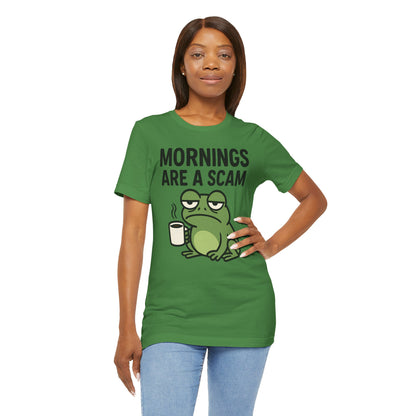 Mornings Are a Scam Frog Shirt Funny Sleepy Tee Night Owl Top Coffee First Gift for Dad Cute Graphic Loungewear Aesthetic