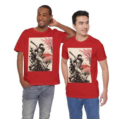 Pro Baseball Batter Sumi Ink Art Shirt Fuji Sakura Retro Japanese Print Power Swing Tee Japan Inspired Sports Art Gift for Dad