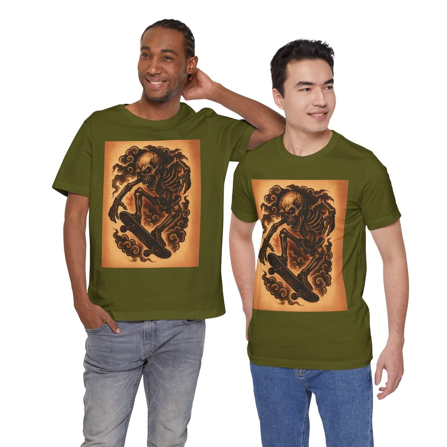 Gashadokuro Skeleton Skateboard Jump Tattoo-Style Shirt - Horror Yokai Streetwear for Adults, Skater Dad Gift, Japanese Folklore Tee