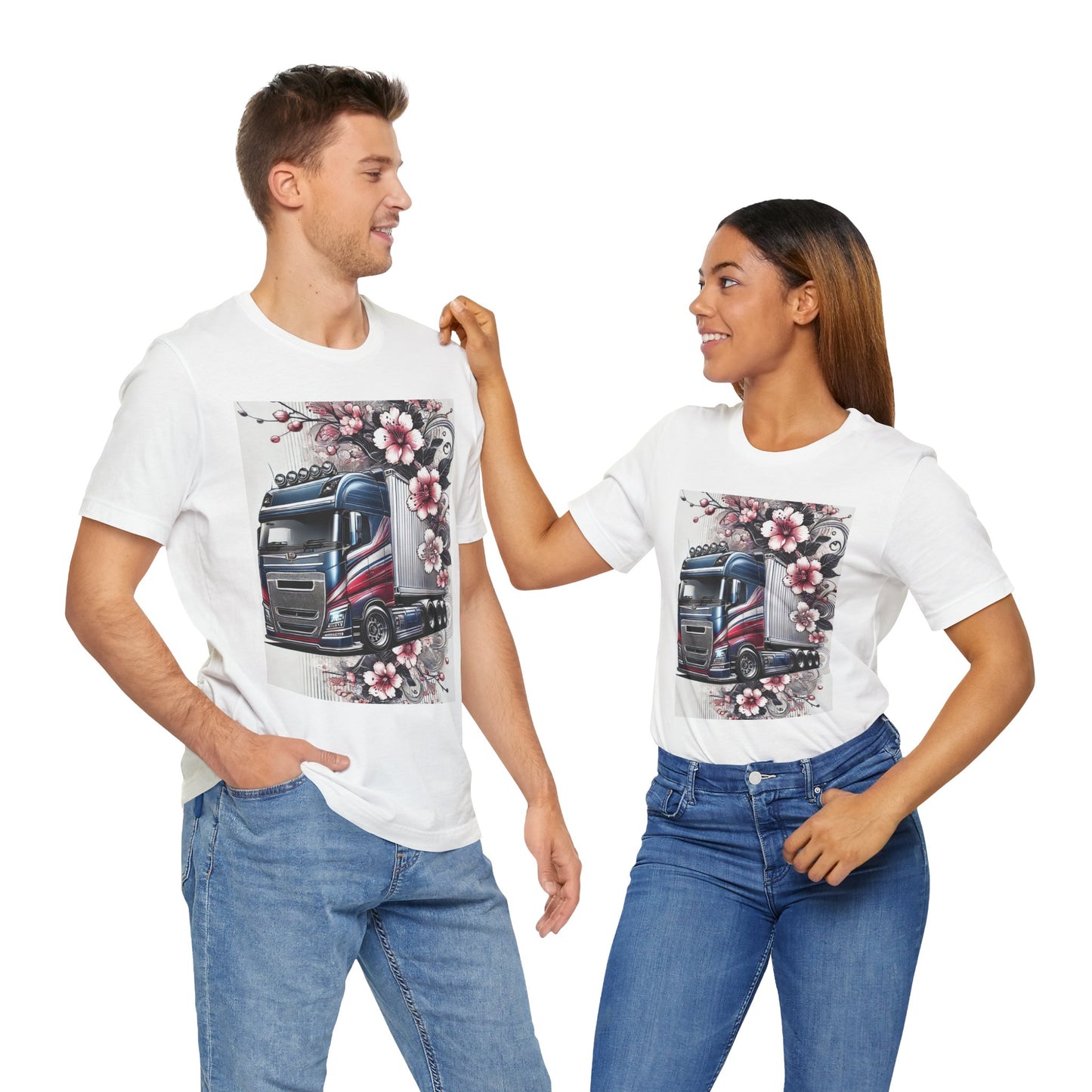 Cherry Blossom Convoy T-Shirt | Japanese Sakura x Modern Truck Art | Unique Graphic Tee for Drivers & Streetwear Lovers 001