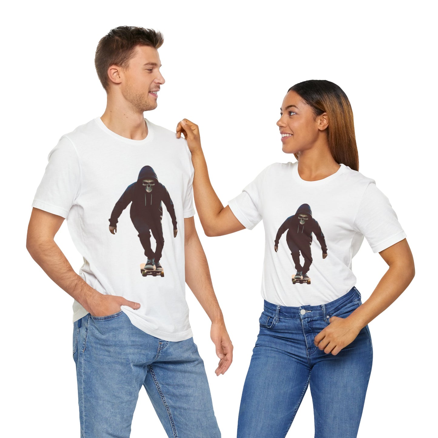 Skull Hoodie Skater T Shirt Urban Streetwear Skateboard Graphic Tee Gothic Horror Skate Style Gift for Dad Teen Boys Halloween Vibe