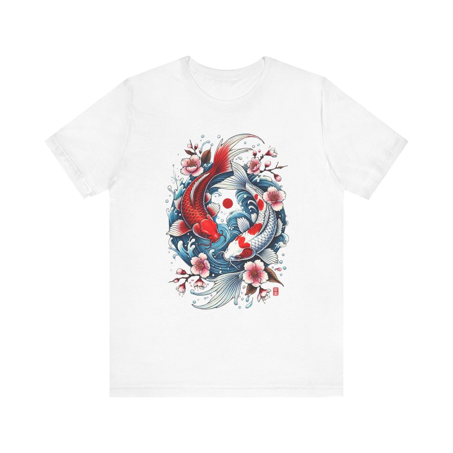 Koi Fish Yin Yang T-Shirt - Japanese Tattoo Style Nishikigoi, Cherry Blossoms, Water Art, Lucky Fish, Unisex Graphic Tee
