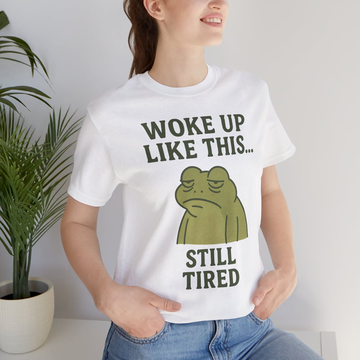 Woke Up Like This Still Tired Frog Shirt Funny Sleepy Tee Night Owl Top Coffee First Gift for Dad Cozy Loungewear Aesthetic