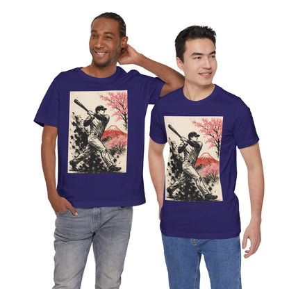 Pro Baseball Batter Sumi Ink Art Shirt Fuji Sakura Retro Japanese Print Power Swing Tee Japan Inspired Sports Art Gift for Dad