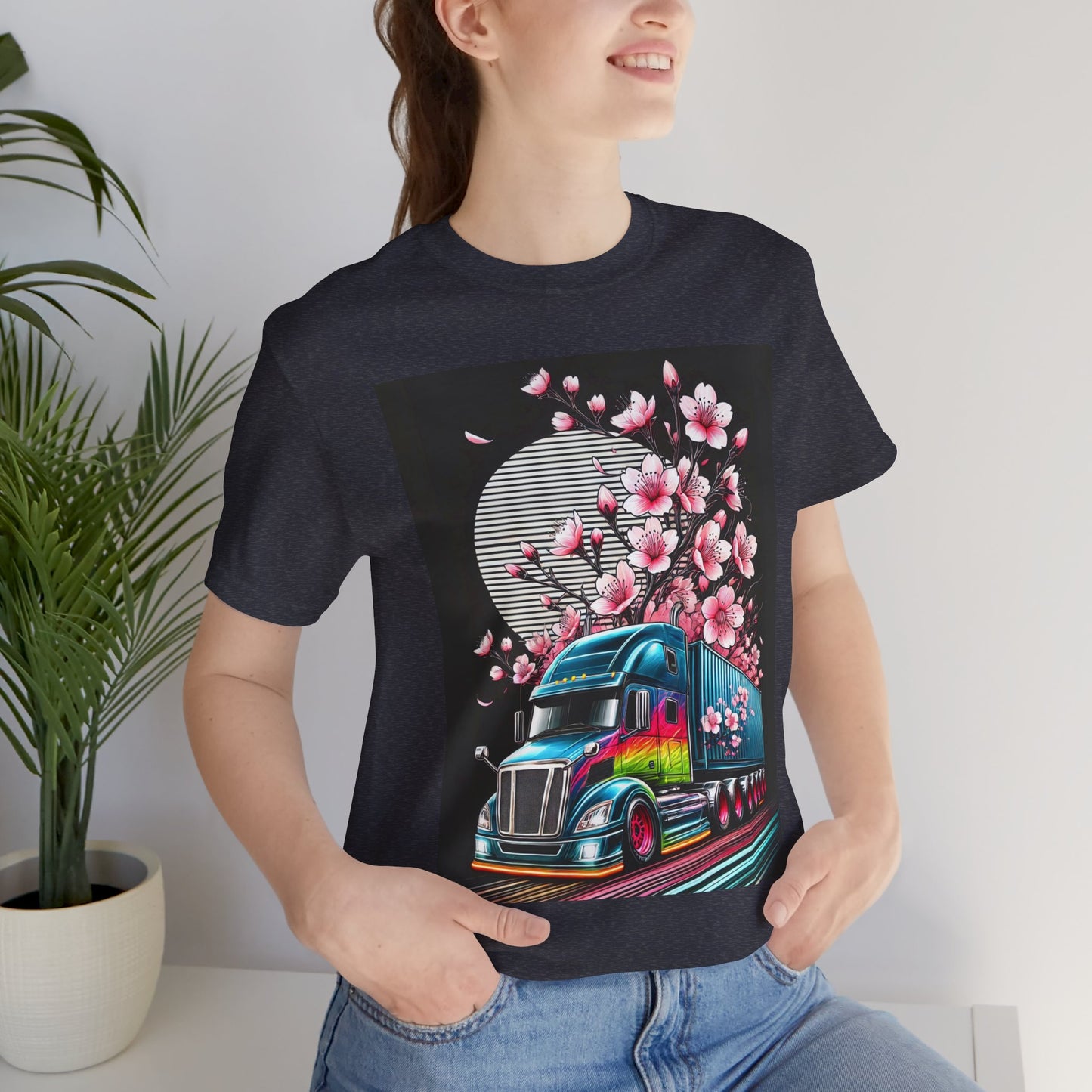 Cherry Blossom Convoy T-Shirt | Japanese Sakura x Modern Truck Art | Unique Graphic Tee for Drivers & Streetwear Lovers No.003