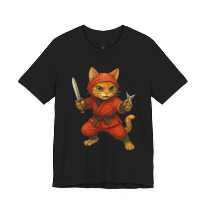 Ninja Cat T-Shirt - Cute Ninja Cat Front Print and Bold Japanese Kanji "NEKONIN" Back Print - Cool Unisex Japanese Streetwear Tee
