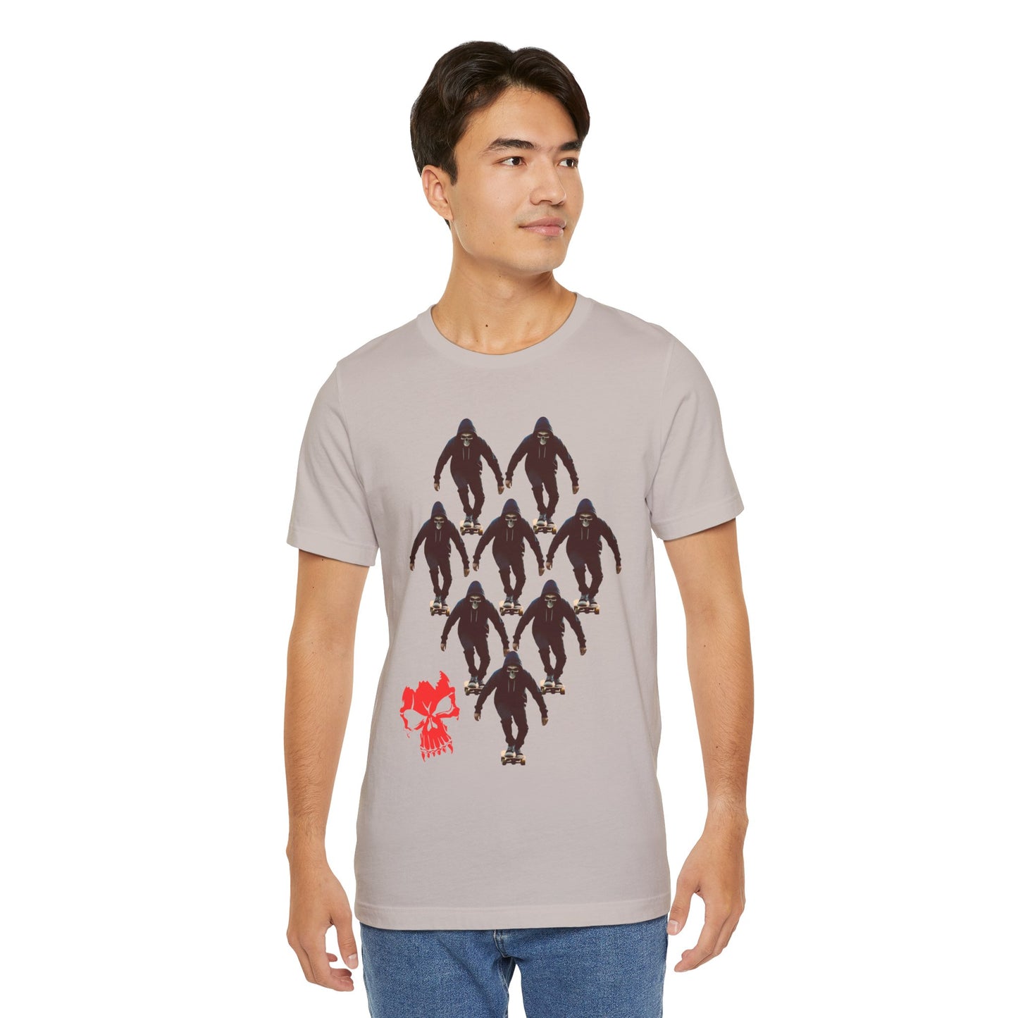 Skull Hoodie Skater T Shirt Urban Streetwear Skateboard Graphic Tee Gothic Horror Skate Style Gift for Dad Teen Boys Halloween Vibe