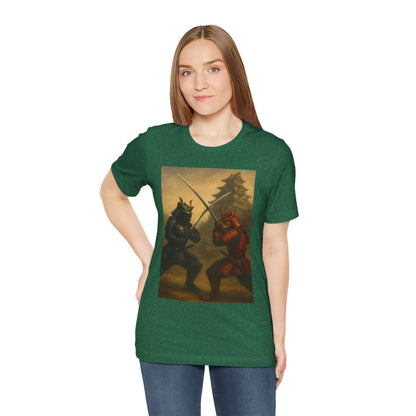 Epic Cat Samurai Battle Tee - War Horses Clash in Front of Japanese Castle  Feline Warrior Art Shirt for Fantasy & Japan Lovers