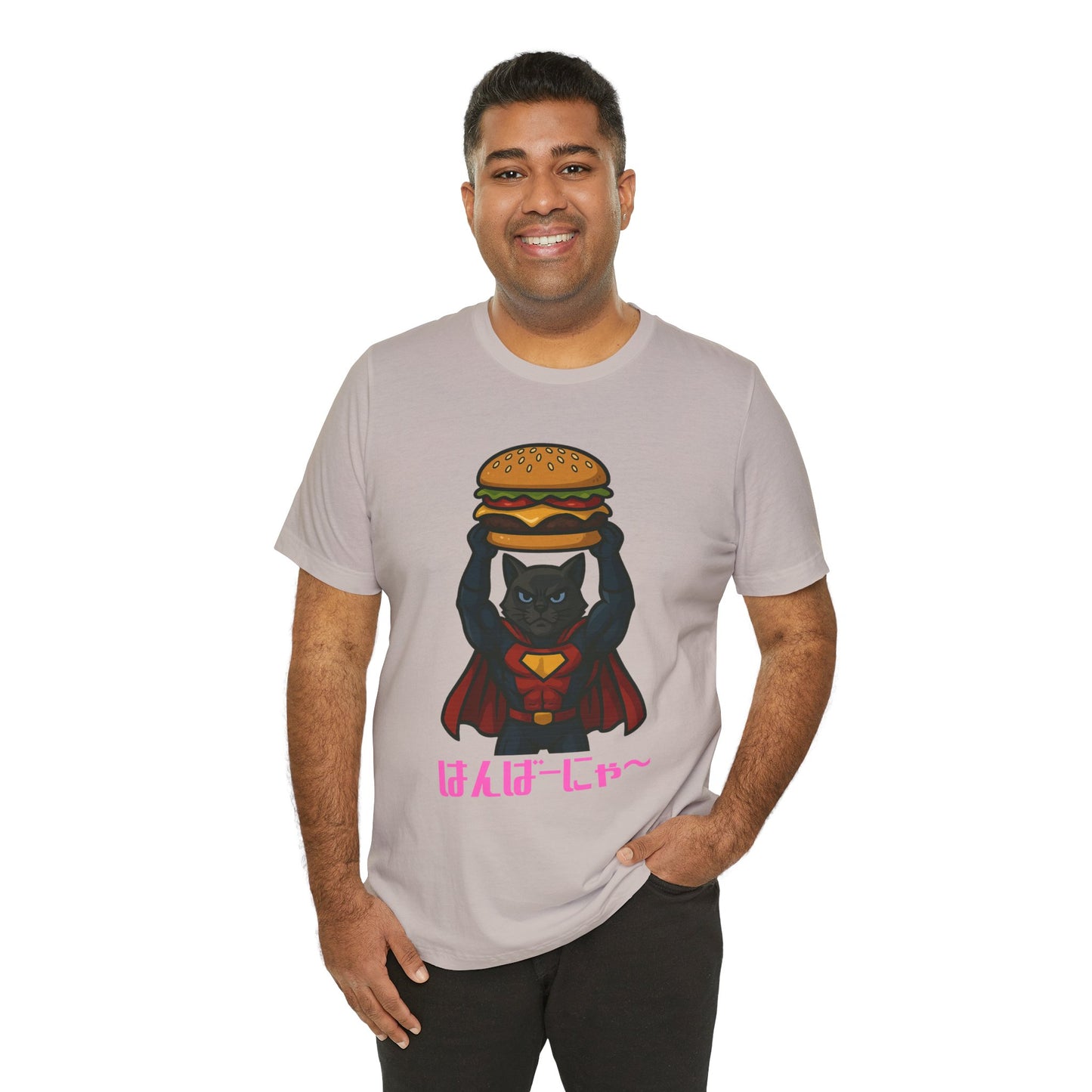 Superhero Cat Holding Cheeseburger T-Shirt - Funny Comic Style Tee for Burger Lovers - Unique Hero Cat Graphic Shirt - Unisex Gift