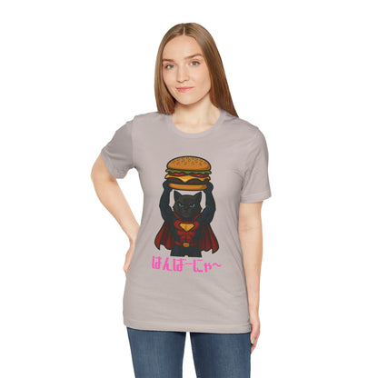 Superhero Cat Holding Cheeseburger T-Shirt - Funny Comic Style Tee for Burger Lovers - Unique Hero Cat Graphic Shirt - Unisex Gift