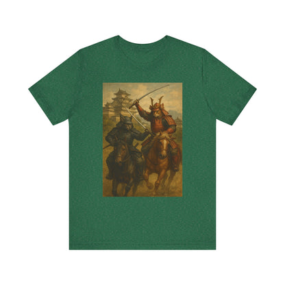 Epic Cat Samurai Battle Tee - War Horses Clash in Front of Japanese Castle  Feline Warrior Art Shirt for Fantasy & Japan Lovers
