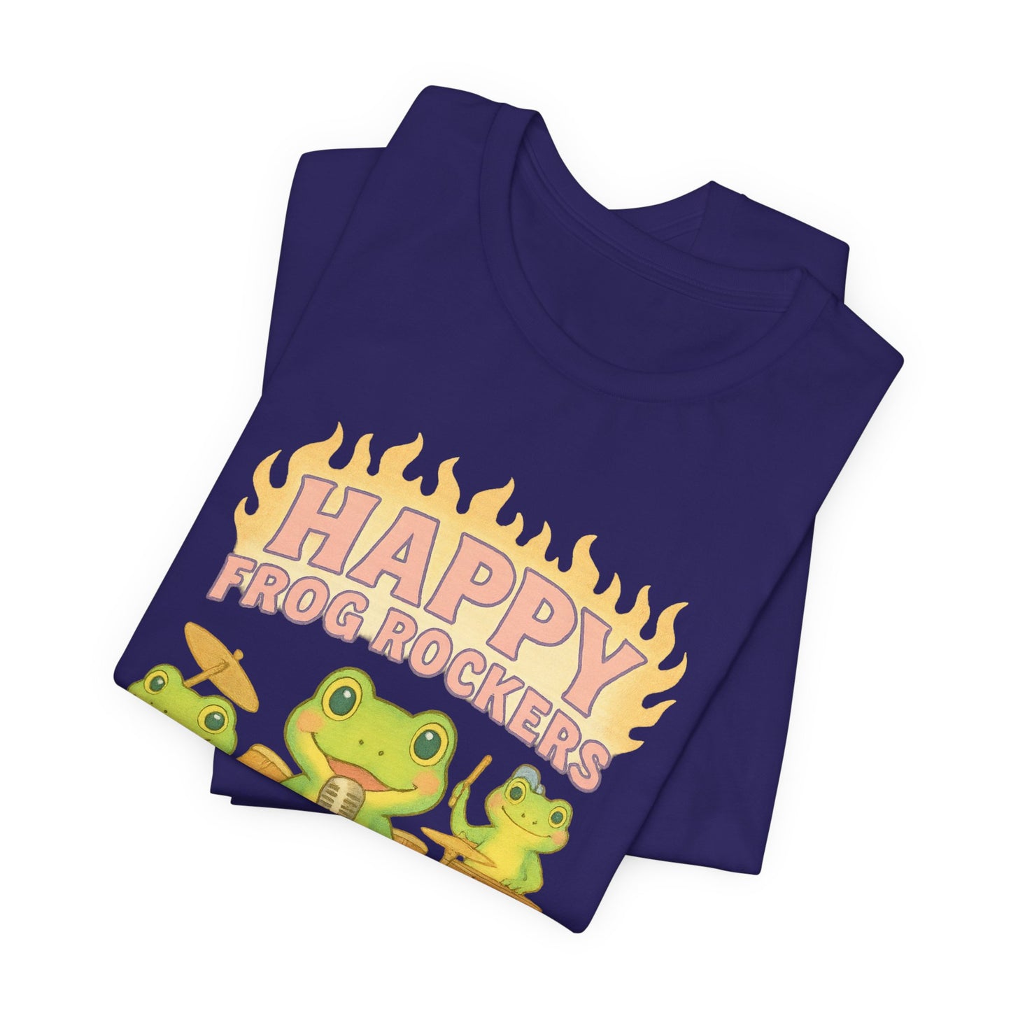 Happy Frog Rockers Album Cover Tee Cute Frog Band Shirt Vocal Guitar Piano Drums Pastel Art Gift for Music Lovers