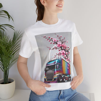Cherry Blossom Convoy T-Shirt | Japanese Sakura x Modern Truck Art | Unique Graphic Tee for Drivers & Streetwear Lovers No.007