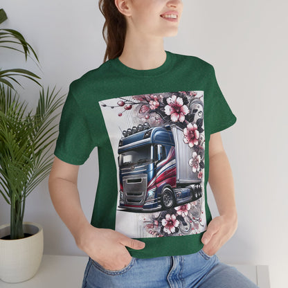 Cherry Blossom Convoy T-Shirt | Japanese Sakura x Modern Truck Art | Unique Graphic Tee for Drivers & Streetwear Lovers 001