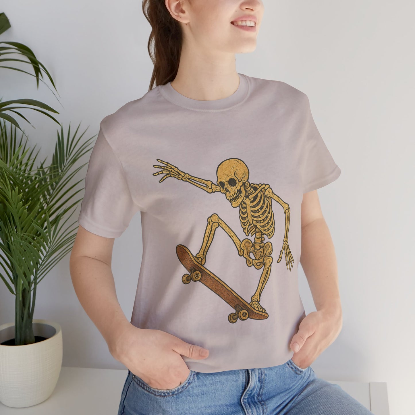 Skater Skeleton Graphic Tee for Adults - Vintage-Style Skeleton Skateboarding Shirt - Edgy Streetwear T-Shirt for Skaters and Art Lovers