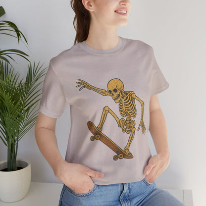 Skater Skeleton Graphic Tee for Adults - Vintage-Style Skeleton Skateboarding Shirt - Edgy Streetwear T-Shirt for Skaters and Art Lovers