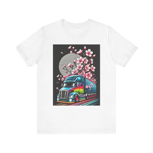 Cherry Blossom Convoy T-Shirt | Japanese Sakura x Modern Truck Art | Unique Graphic Tee for Drivers & Streetwear Lovers No.003