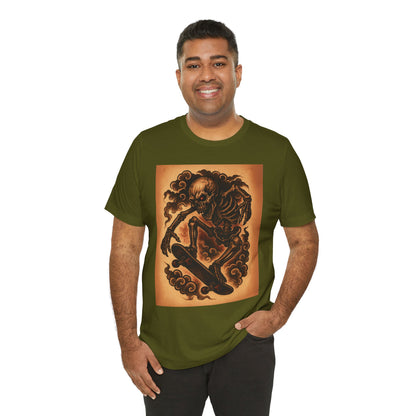 Gashadokuro Skeleton Skateboard Jump Tattoo-Style Shirt - Horror Yokai Streetwear for Adults, Skater Dad Gift, Japanese Folklore Tee