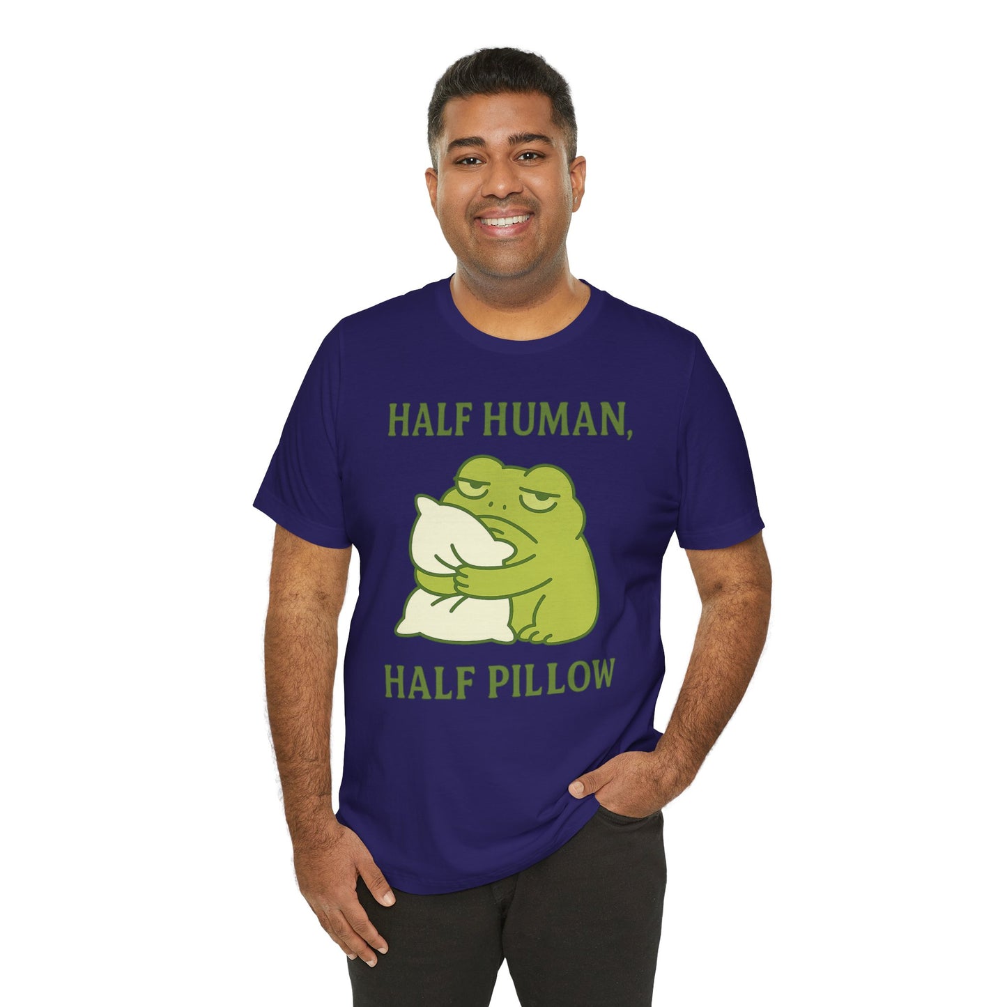 Half Human Half Pillow Funny Sleepy Frog Shirt for Coffee Lovers Dad Gift Not a Morning Person Tee Cozy Kawaii Aesthetic Graphic Top