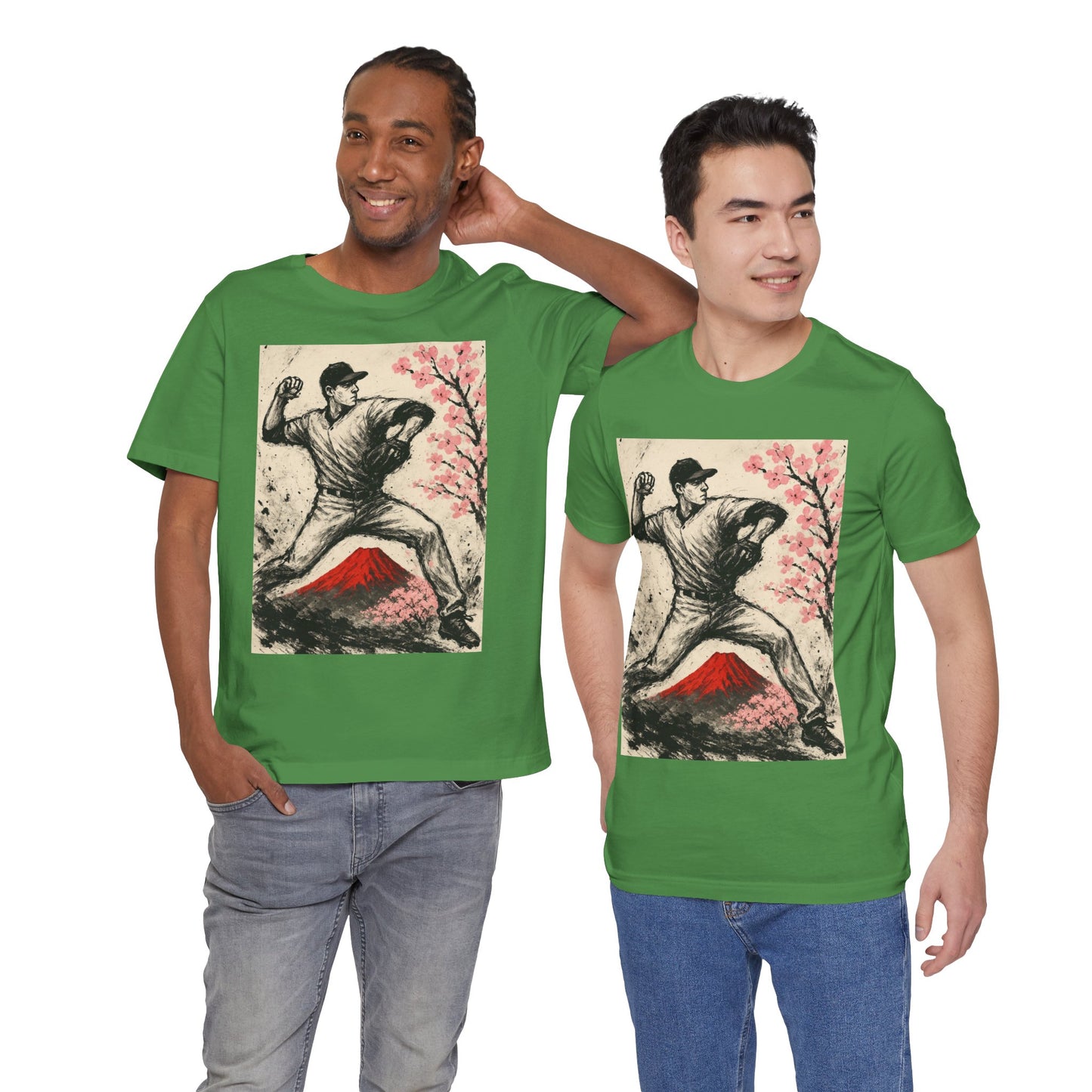 Pro Baseball Pitcher Sumi Ink Art Shirt Fuji Sakura Retro Japanese Print Windup Fastball Tee Japan Inspired Sports Art Gift for Dad