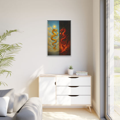 Heaven and Hell Twin Dragons Canvas Feng Shui Wall Art Gold and Red Dragon Pearls Sun and Fire Yin Yang Good Luck Decor Gift for Dad