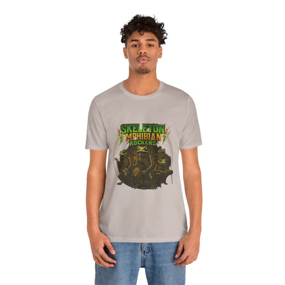 Skeleton Amphibian Rockers Album Cover Tee - Green Eyed Skeleton Frog Band Vocal Guitar Piano Drums Rock Art Shirt