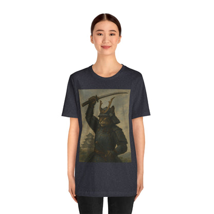 Cat Samurai Strike Tee | Epic Armored Feline Raising Katana | Japanese Warrior Art Unisex Shirt