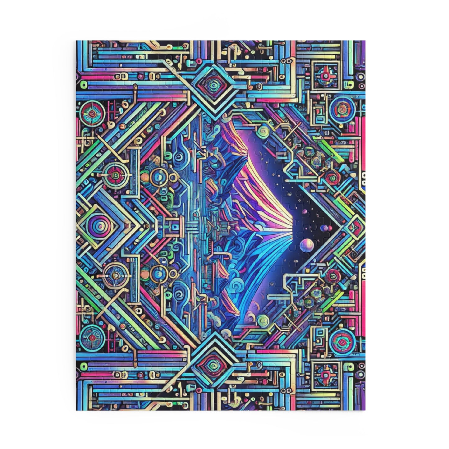 Neon x Geometric x Mt. Fuji! A super tricky puzzle with a cool sci-fi vibe-perfect brain workout for adults! 1000+ pieces of fun!