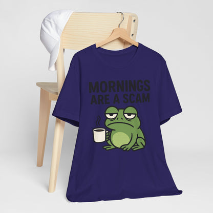 Mornings Are a Scam Frog Shirt Funny Sleepy Tee Night Owl Top Coffee First Gift for Dad Cute Graphic Loungewear Aesthetic