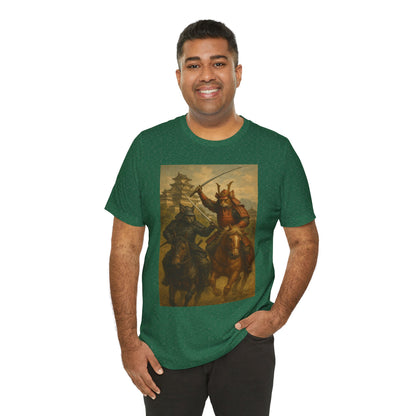Epic Cat Samurai Battle Tee - War Horses Clash in Front of Japanese Castle  Feline Warrior Art Shirt for Fantasy & Japan Lovers