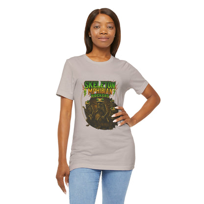 Skeleton Amphibian Rockers Album Cover Tee - Green Eyed Skeleton Frog Band Vocal Guitar Piano Drums Rock Art Shirt