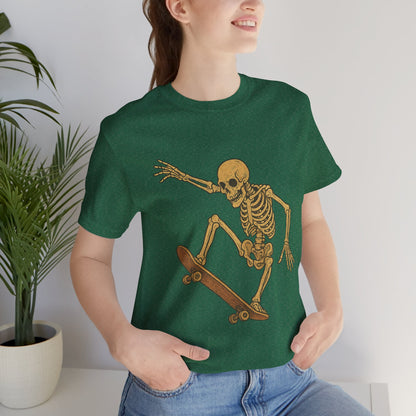 Skater Skeleton Graphic Tee for Adults - Vintage-Style Skeleton Skateboarding Shirt - Edgy Streetwear T-Shirt for Skaters and Art Lovers
