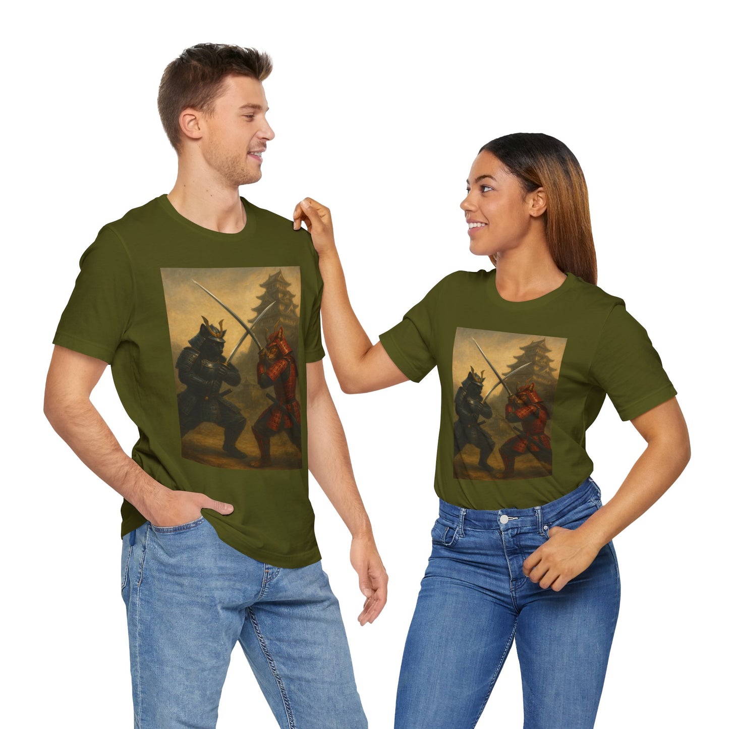 Epic Cat Samurai Battle Tee - War Horses Clash in Front of Japanese Castle  Feline Warrior Art Shirt for Fantasy & Japan Lovers