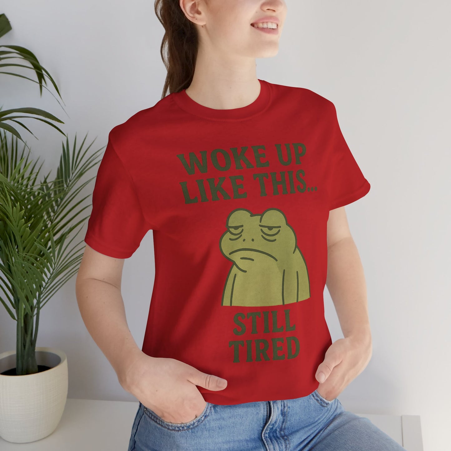 Woke Up Like This Still Tired Frog Shirt Funny Sleepy Tee Night Owl Top Coffee First Gift for Dad Cozy Loungewear Aesthetic
