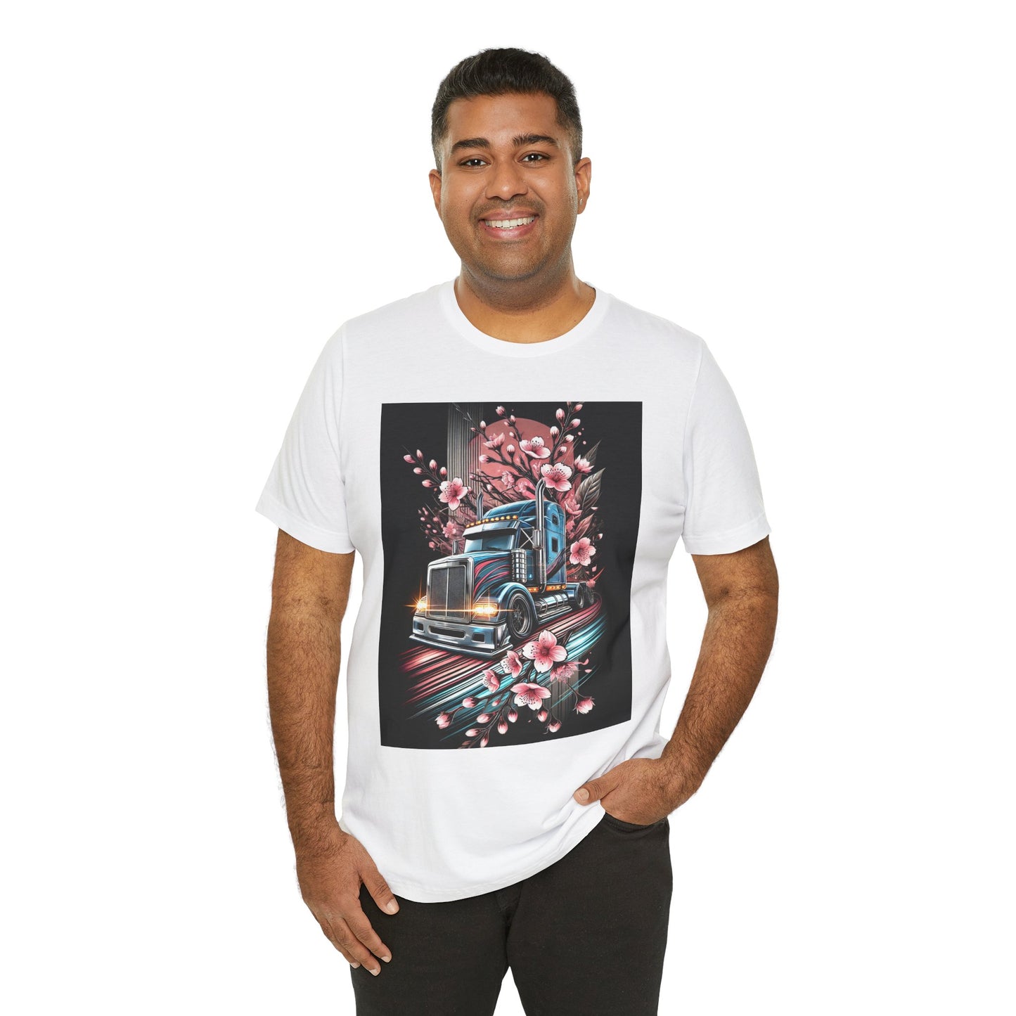 Cherry Blossom Convoy T-Shirt | Japanese Sakura x Modern Truck Art | Unique Graphic Tee for Drivers & Streetwear Lovers No.006