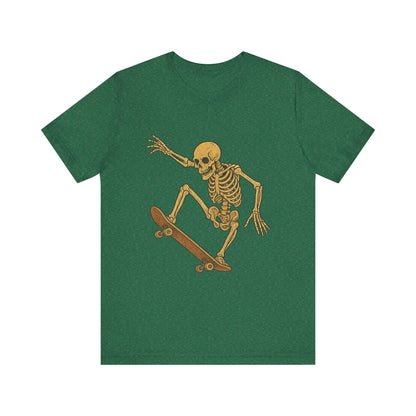 Skater Skeleton Graphic Tee for Adults - Vintage-Style Skeleton Skateboarding Shirt - Edgy Streetwear T-Shirt for Skaters and Art Lovers